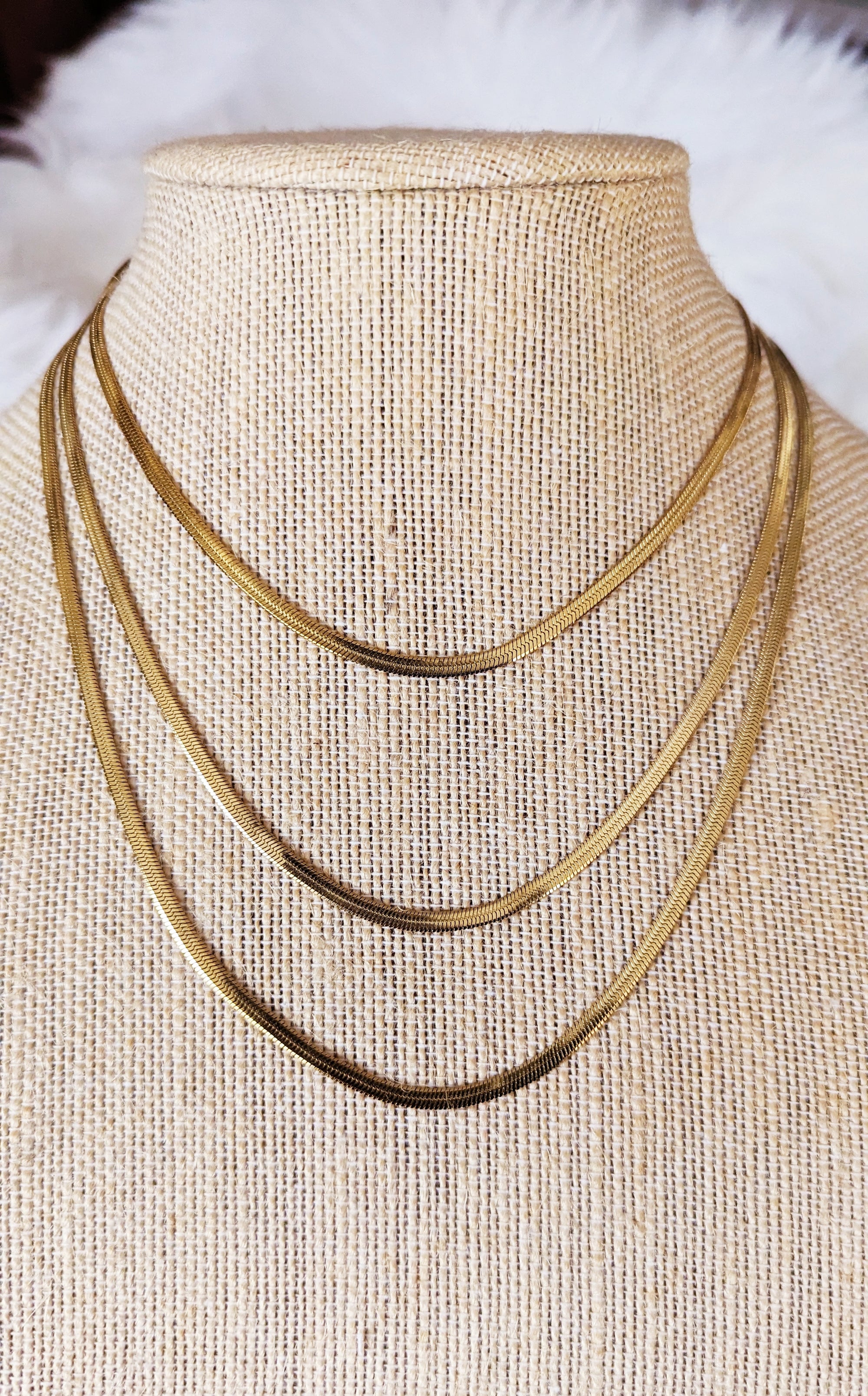 Triple Layer Herringbone Chain Necklace