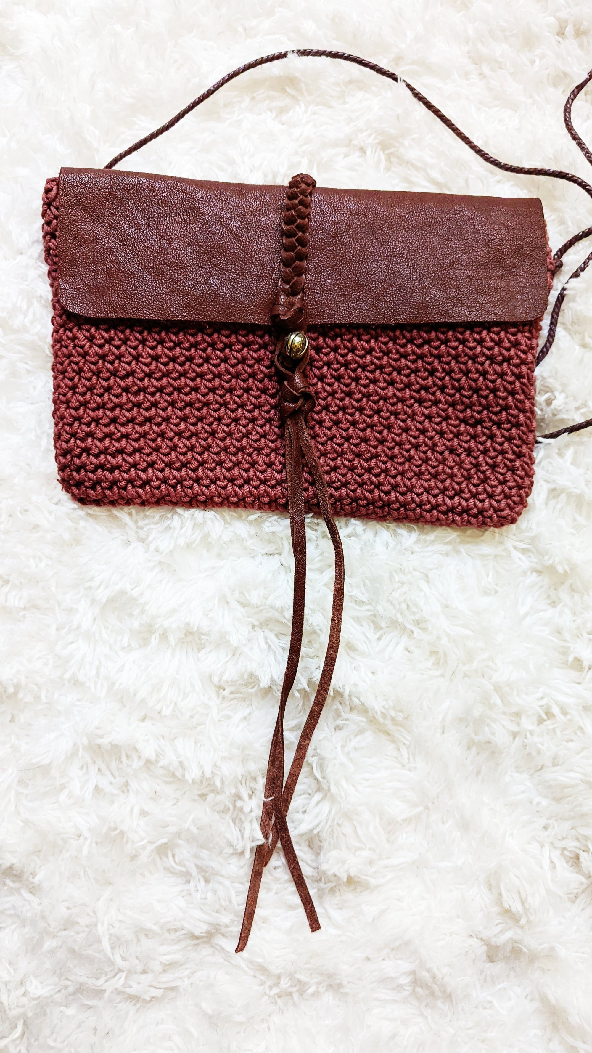 Bohemian Burgandy Crochet Shoulder Bag