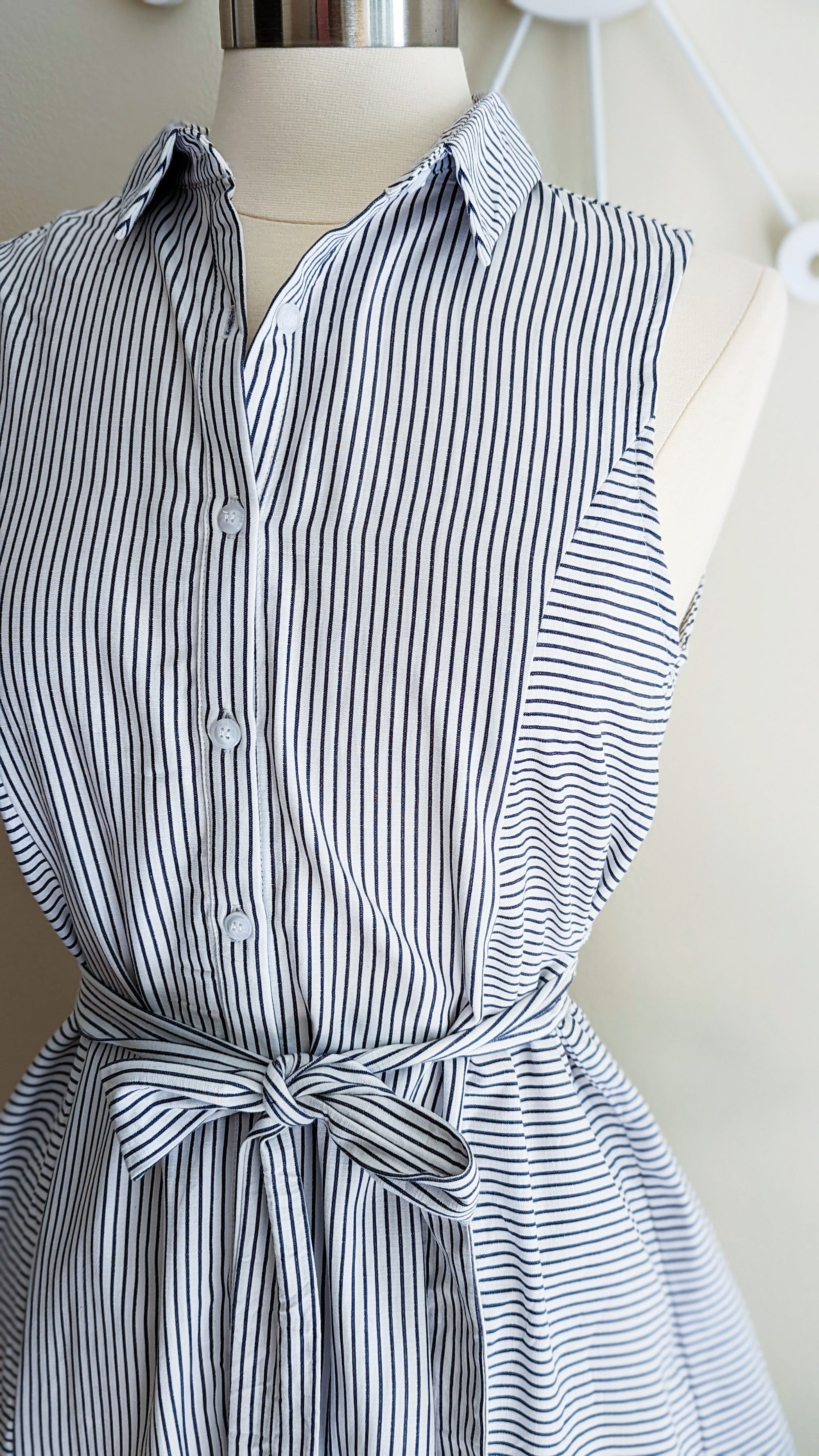Sleeveless Pinstripe Shirt Dress