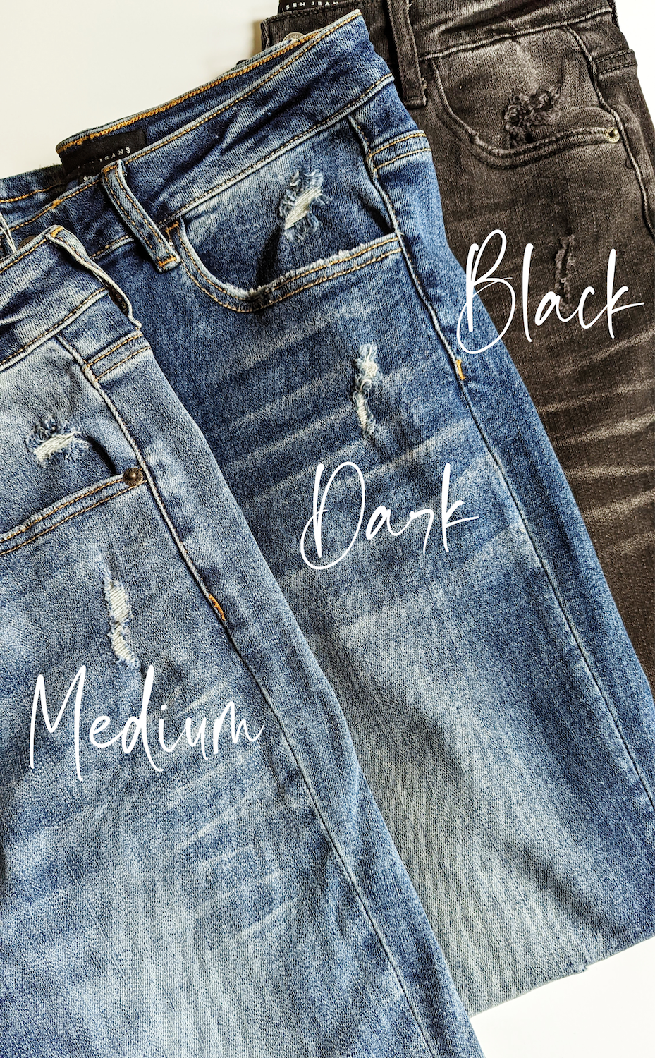 Risen Vintage Washed Straight Leg Jeans in Medium, Dark &amp; Black Wash