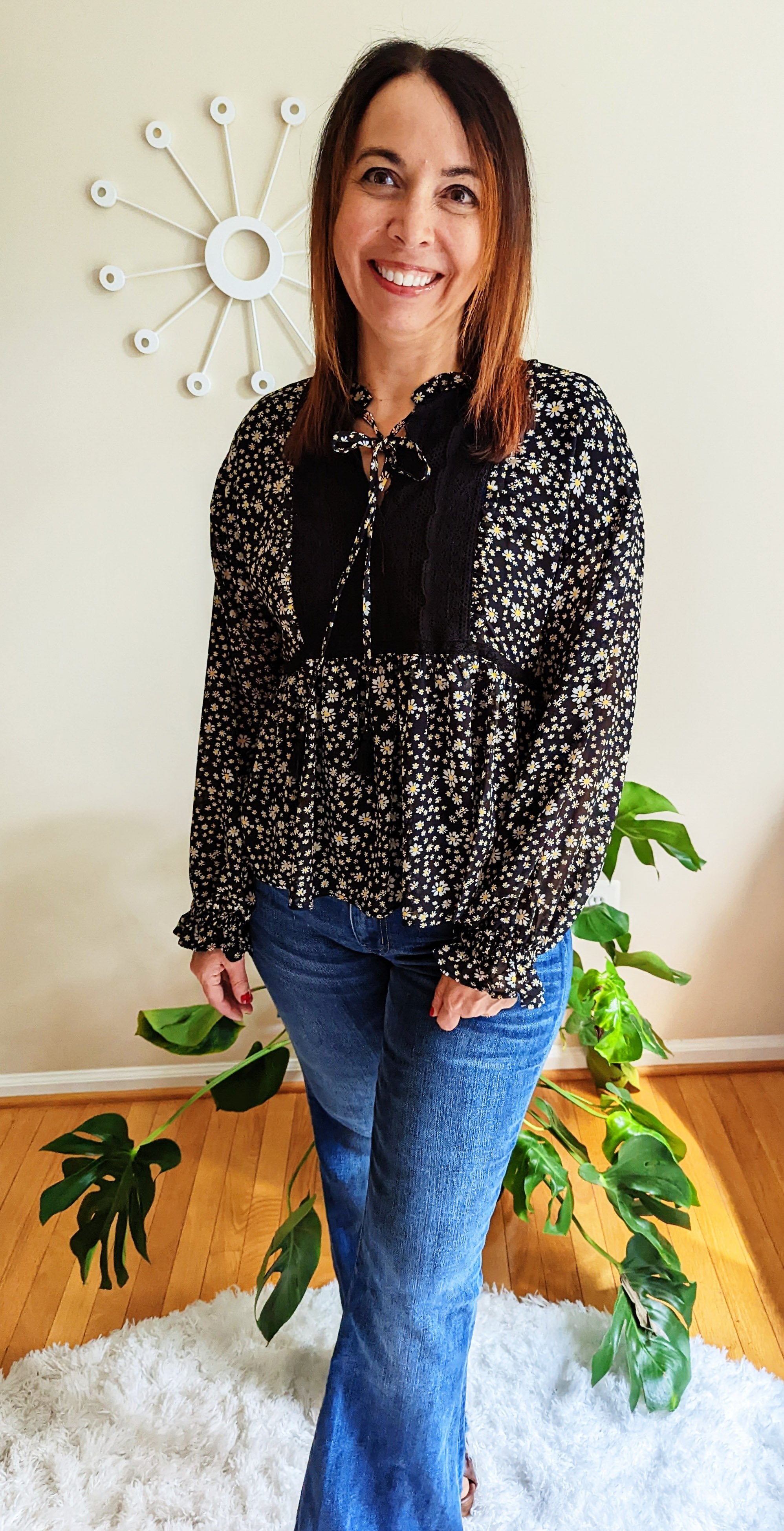Floral Peasant Blouse with Tassels