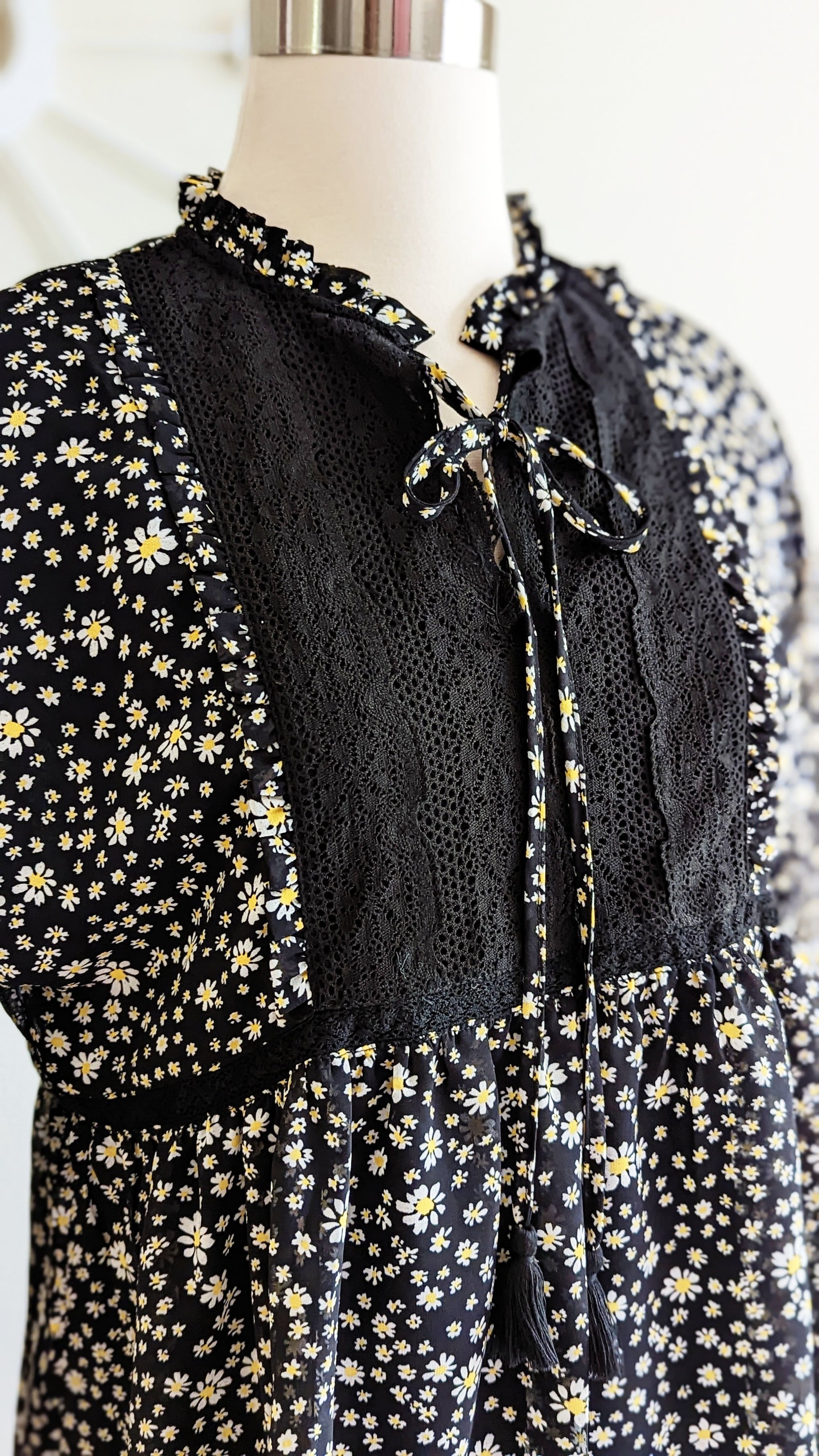 Floral Peasant Blouse with Tassels
