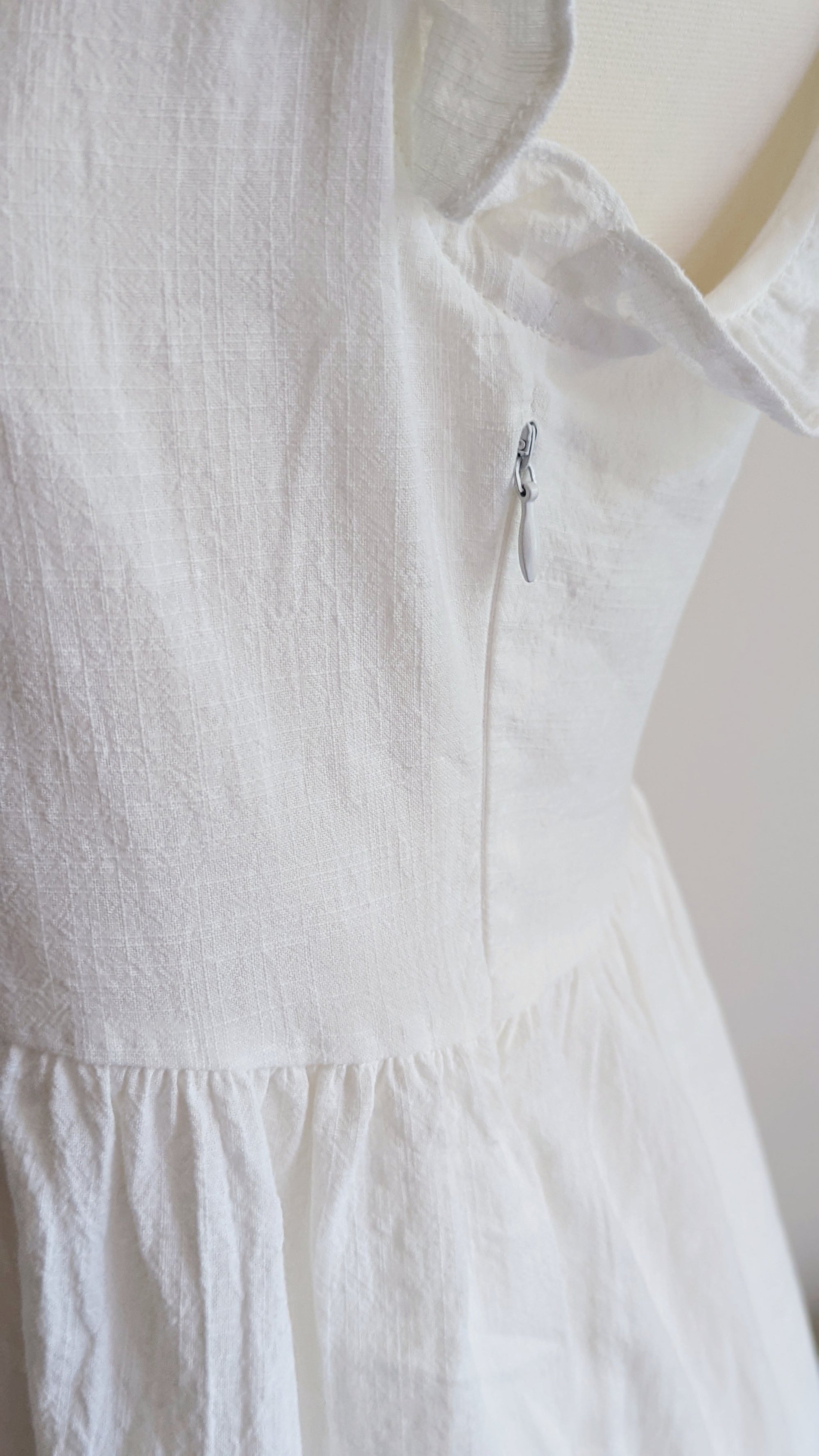 White Ruffled Cotton Tier Dress
