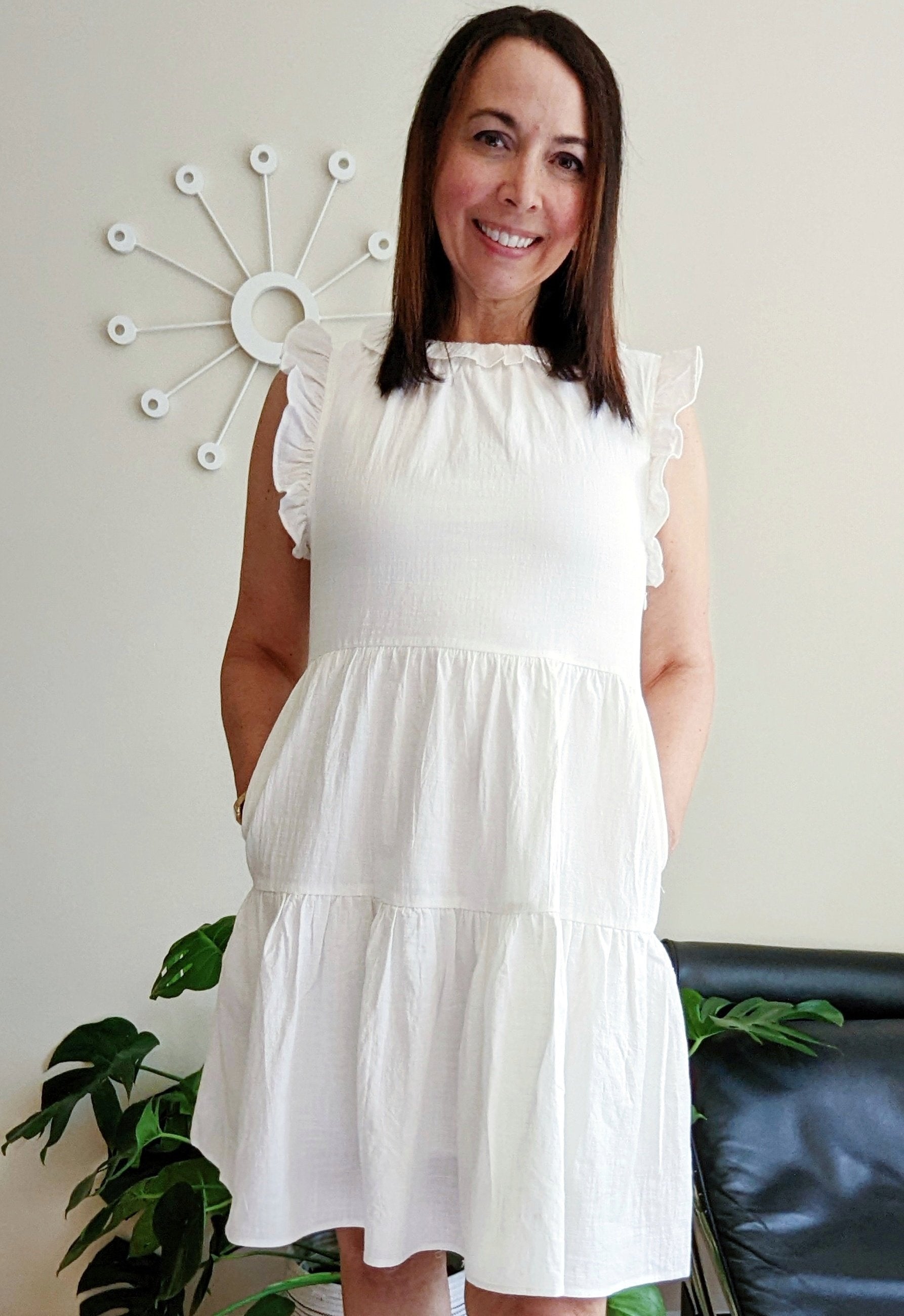 White Ruffled Cotton Tier Dress