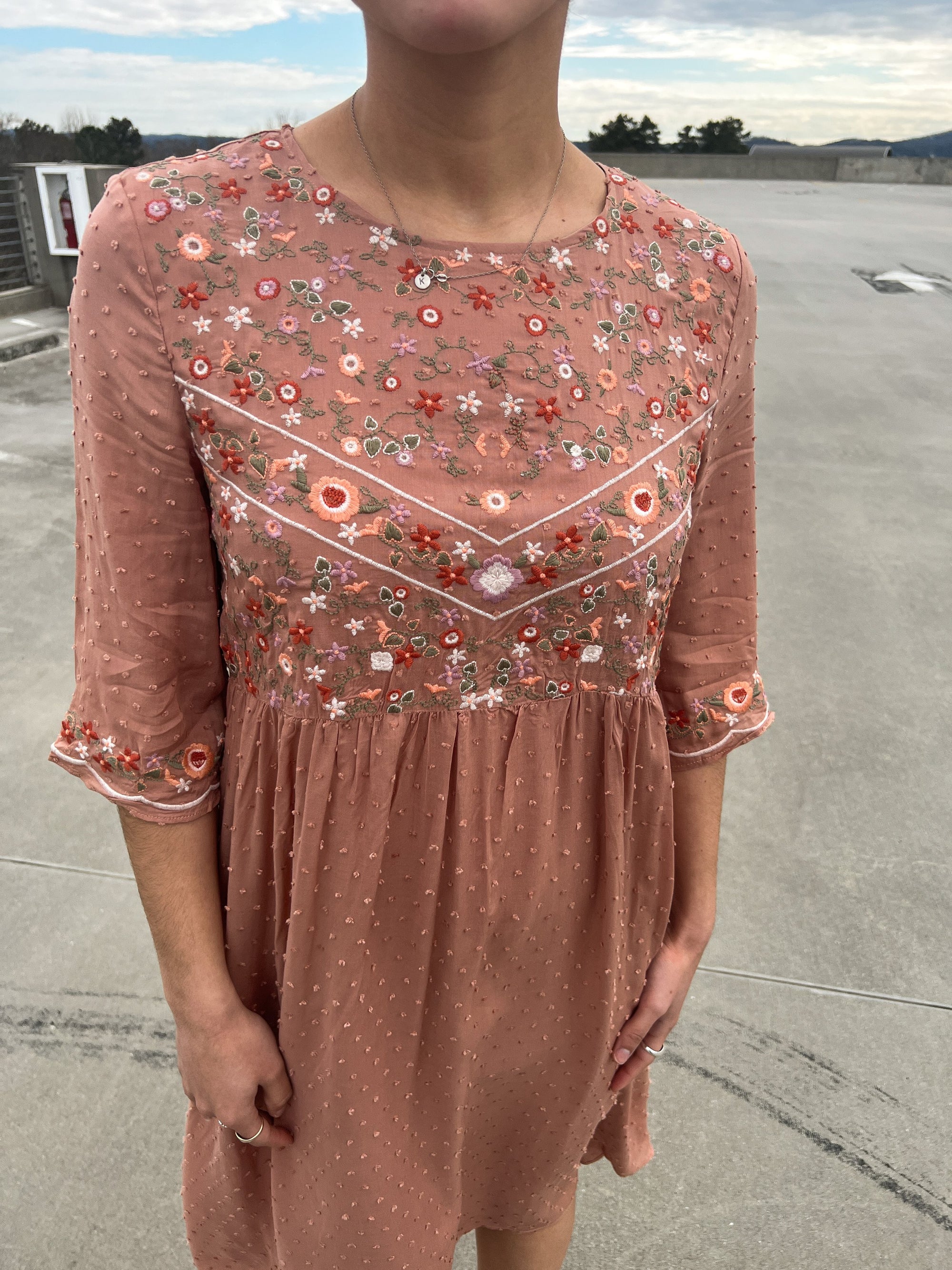 Embroidered Bohemian Dress in Mauve