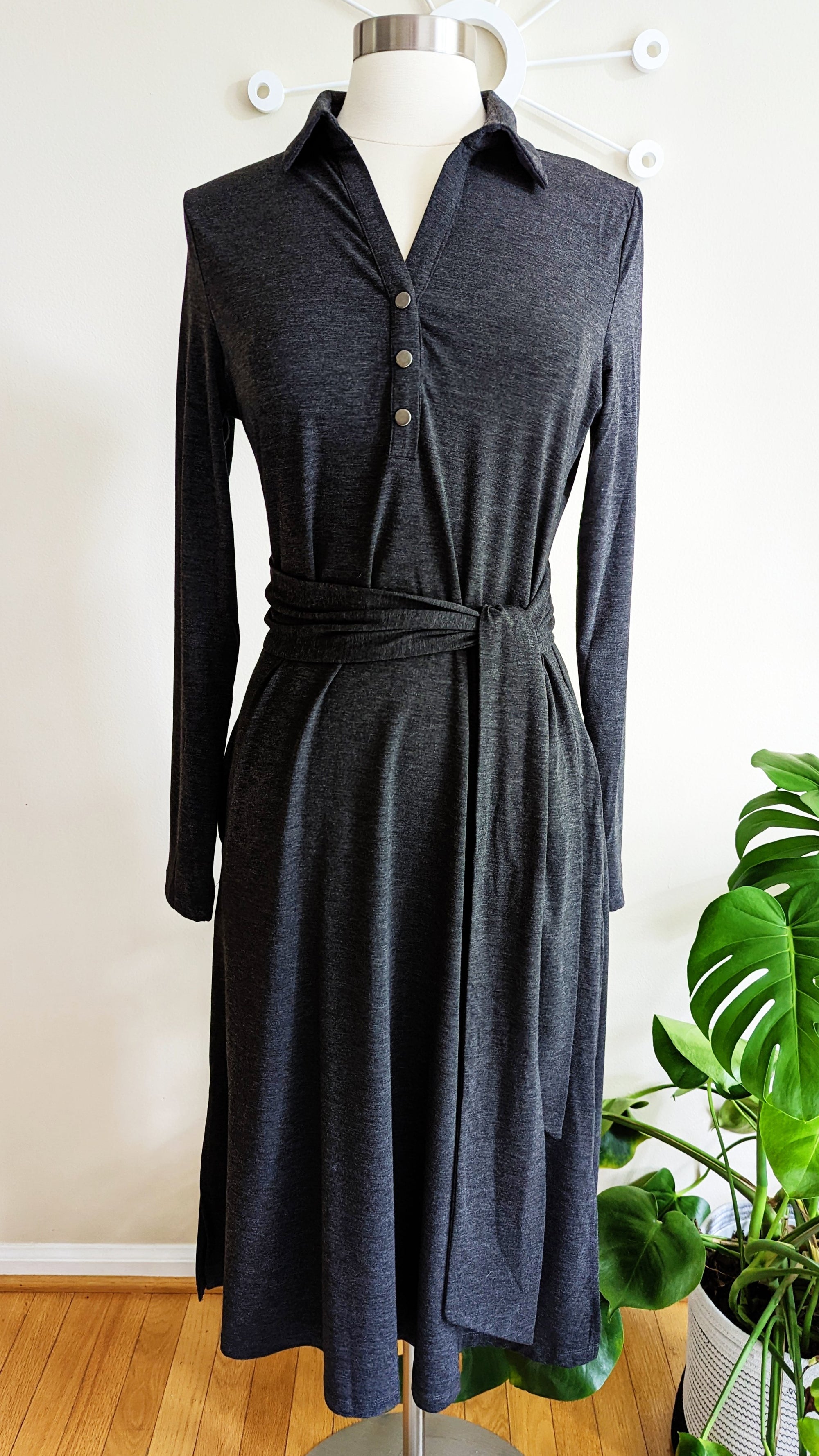 Jersey Midi Shirt Dress with Front Tie