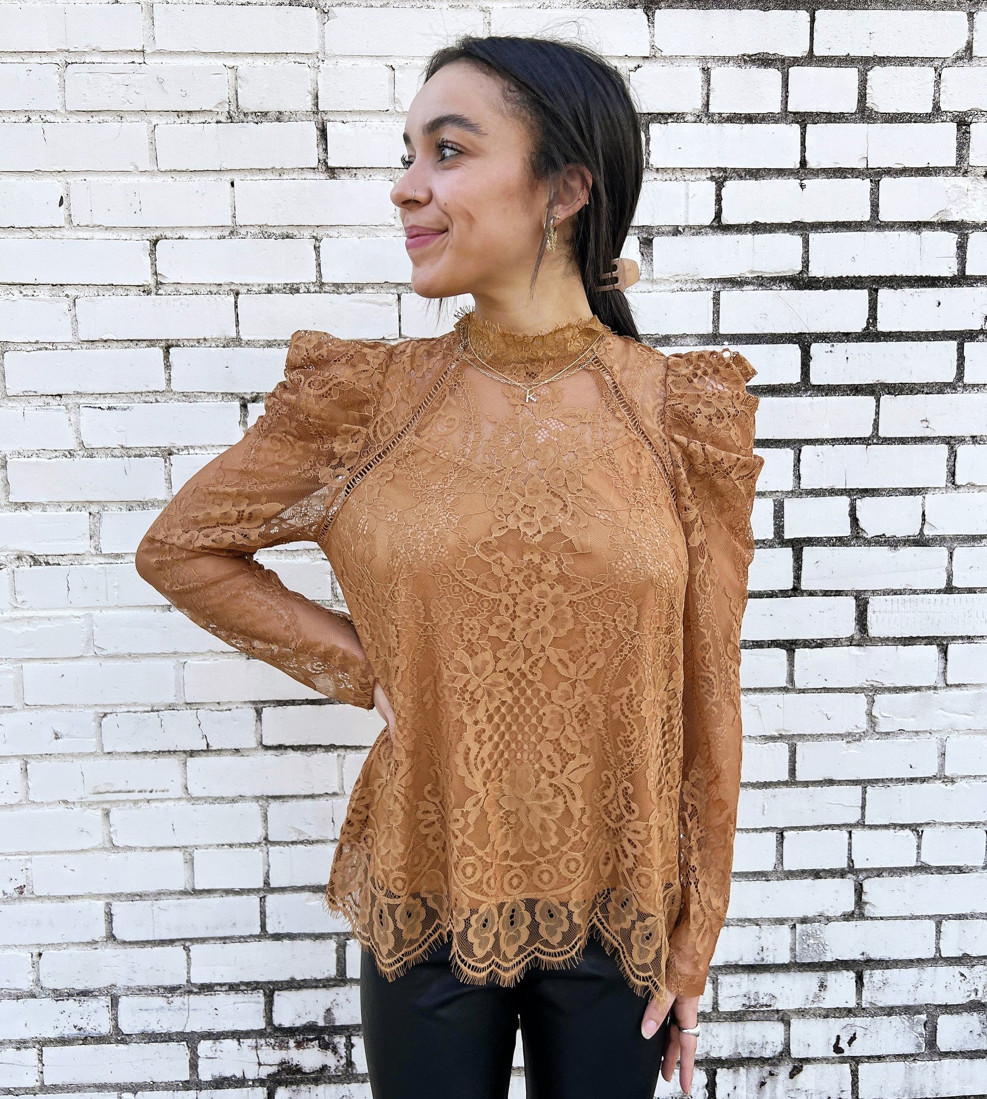Lace Blouse in Camel