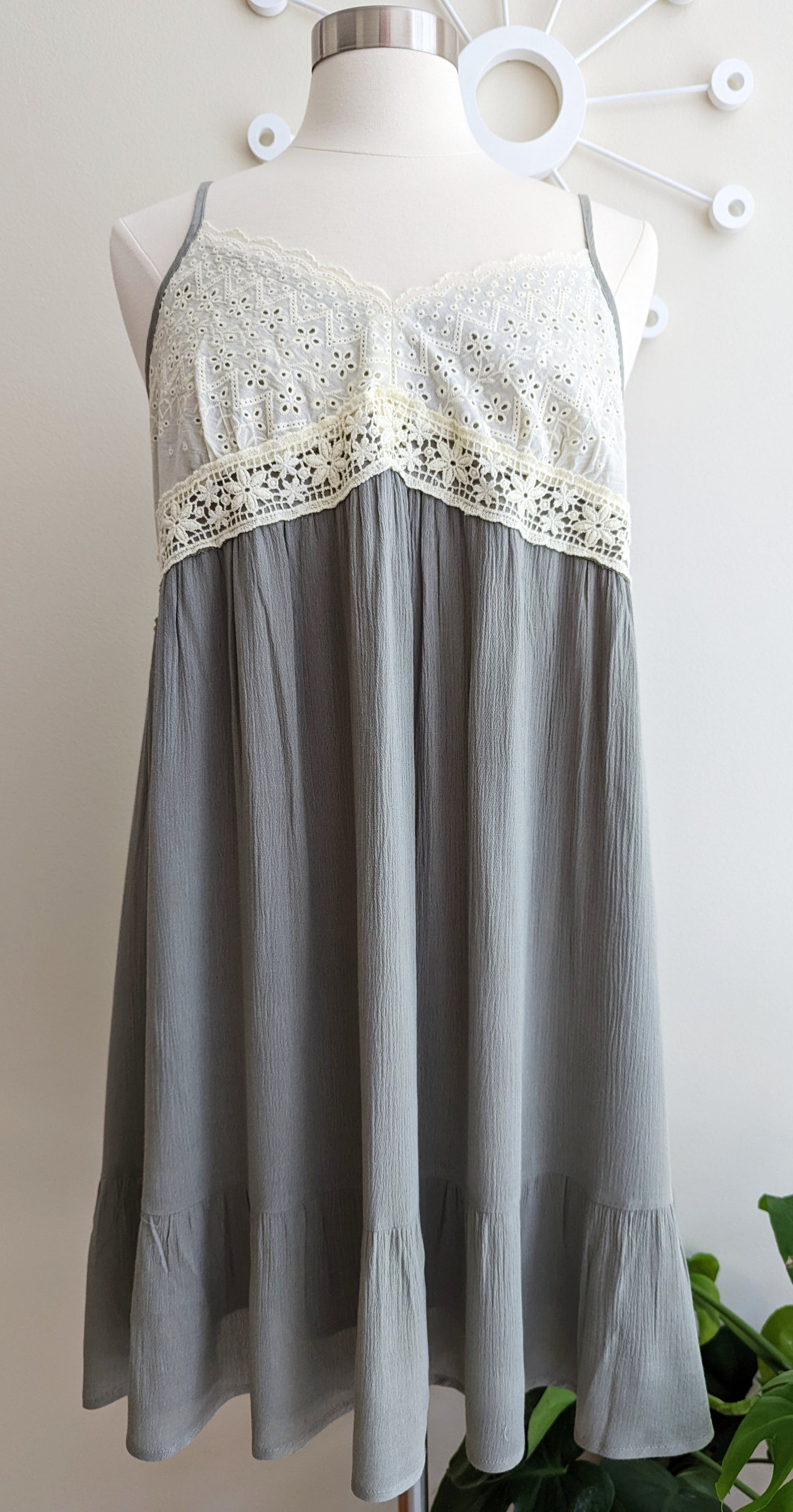 Olive Bohemian Sundress with Lace
