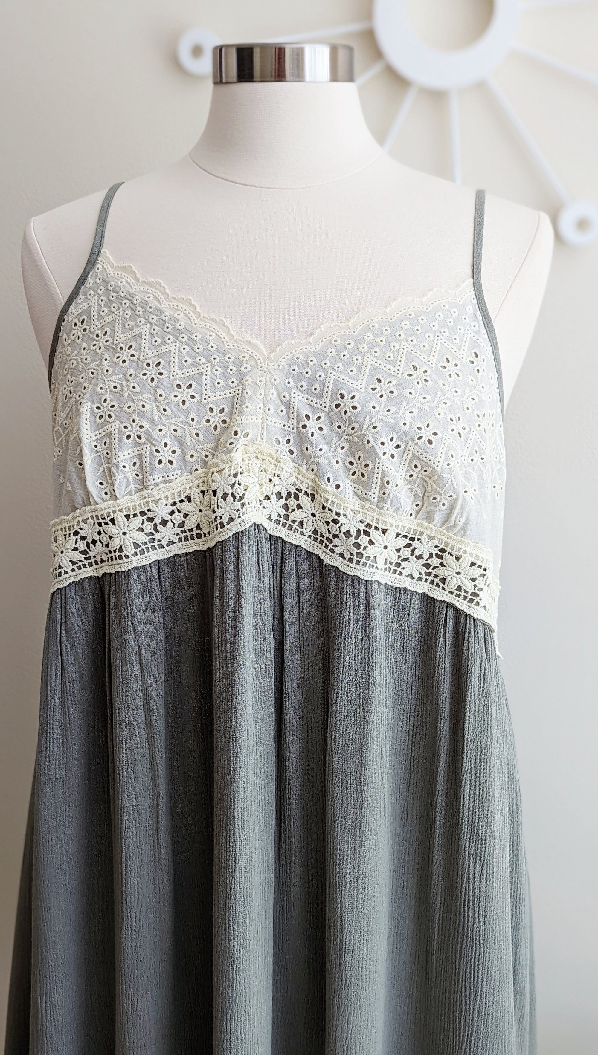 Olive Bohemian Sundress with Lace