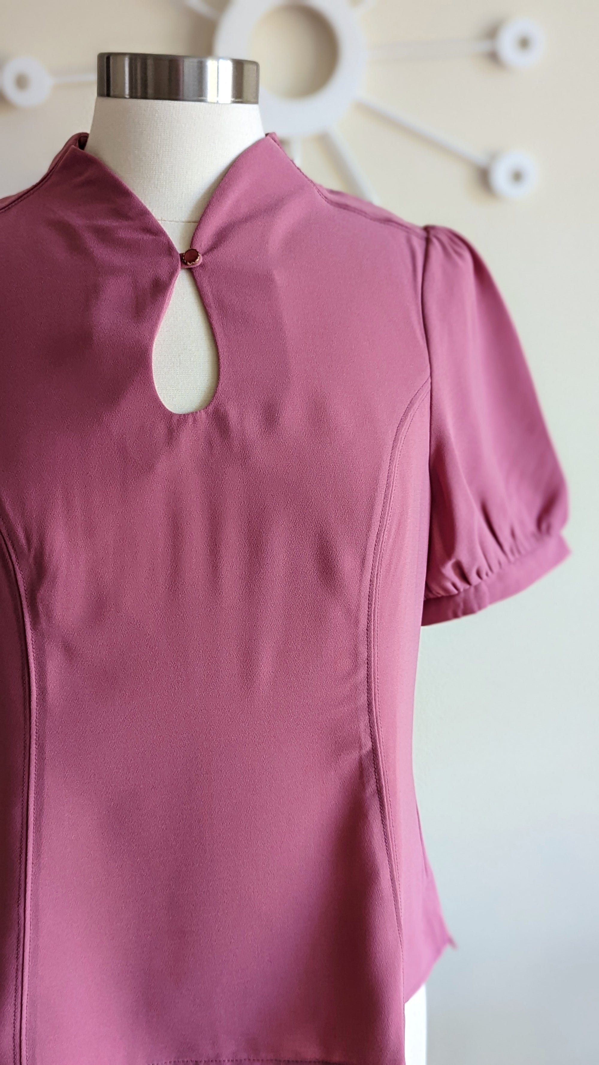 Rose Fitted Blouse with Keyhole Front