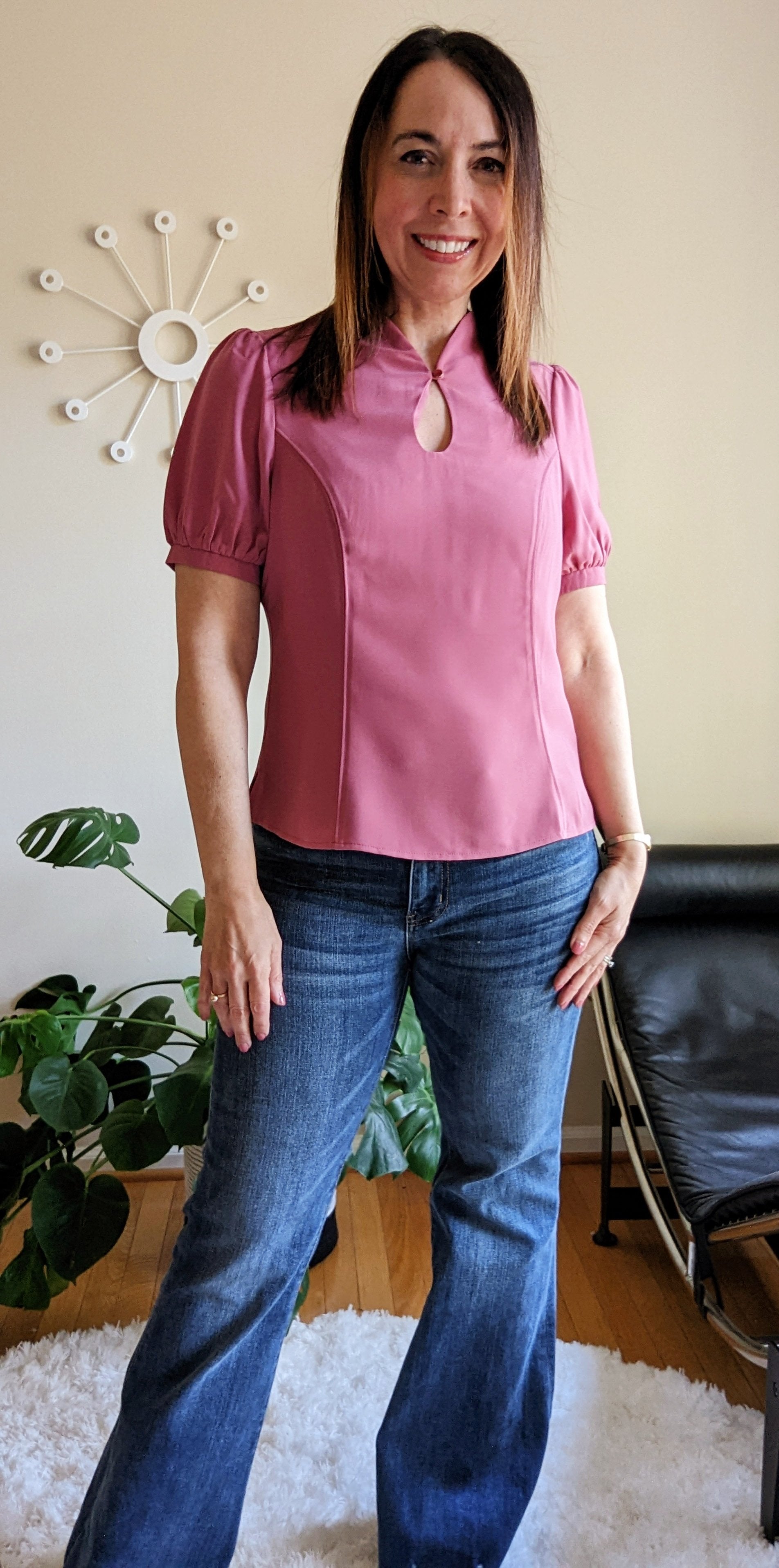 Rose Fitted Blouse with Keyhole Front