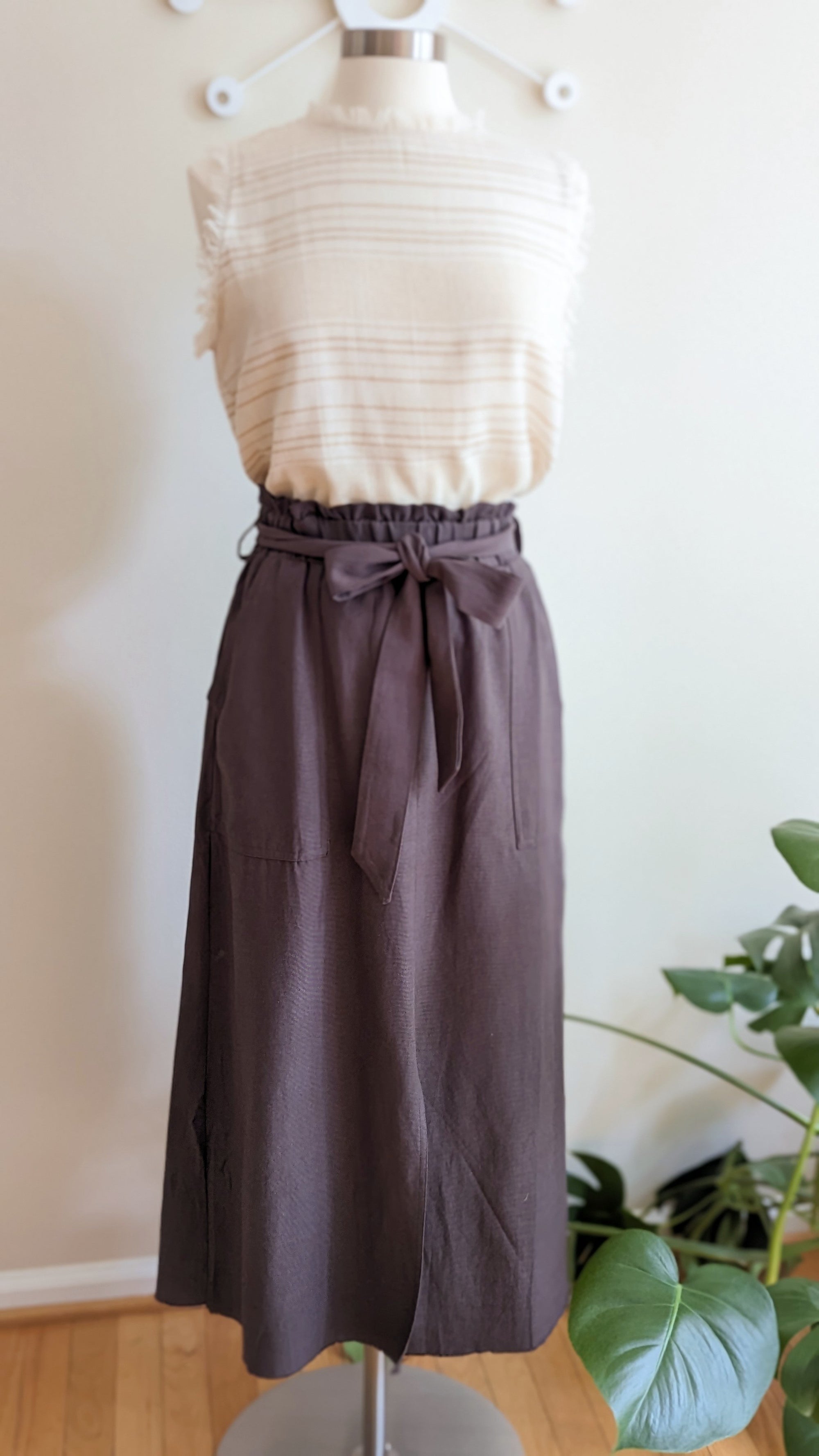 Brown Utility Skirt with Front Slit